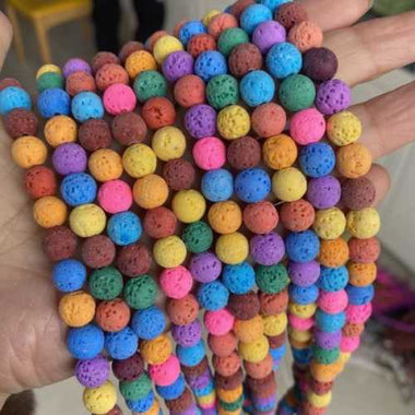 Multi Colour Volcanic Lava Stone Loose Beads Gemstone 8mm 15 inches
