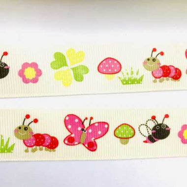 Grosgrain Ribbon Garden Friends Pattern 25mm