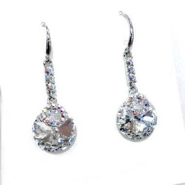 925 Sterling silver Swarovski Earrings Double Diamontes Round Crystal Clear