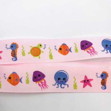 Grosgrain Ribbon Sea Creatures Pattern 25mm