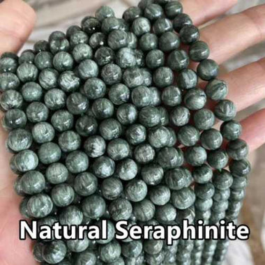 Authentic RARE! Mix Seraphinite Gemstones Beads Round 8mm - 6 pcs