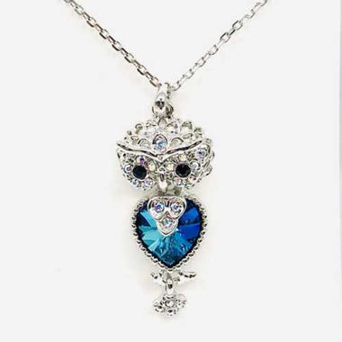 Rhodium Plated Swarovski Pendant Necklace Owl