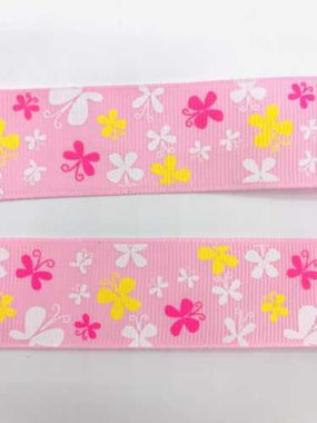 Grosgrain Ribbon Pink butterflies Pattern 25mm
