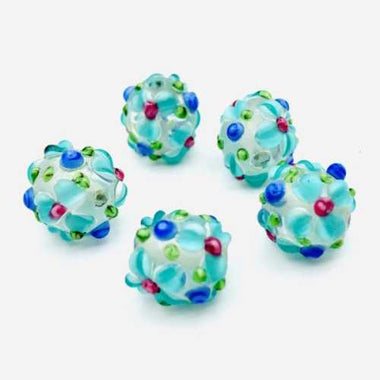 Lampwork Handmade Glass Beads Round Flower 11mm Blue / Aqua