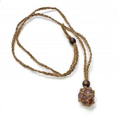 BROWN - Eco-Friendly 100% Linen Cord Interchangable / Adjustable Macrame Crystal Pendant Pouch Net