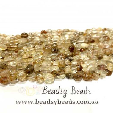 Authentic Copper Rutilated Quartz Potato Tumble Nugget Gemstones Bead 6-8mm -15.5" Strand