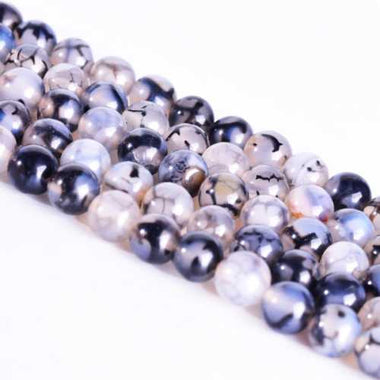 Black Dragon Vein Agate 8mm Gemstone Loose Beads 15 inches strand