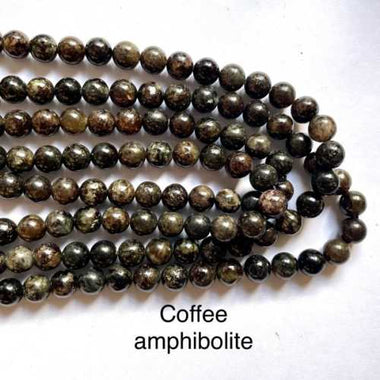 Authentic RARE! Coffee Amphibolite Gemstones Beads Round 8mm - 22pcs