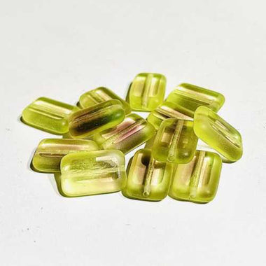 Czech Glass Beads Polished Rectangles 12 x 8mm : Olivine/Amethyst -5pcs