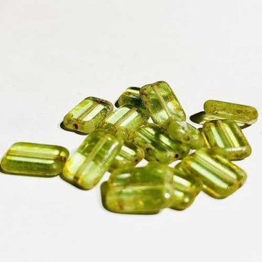 Czech Glass Beads Polished Rectangles 12 x 8mm : Antique Olivine -5pcs