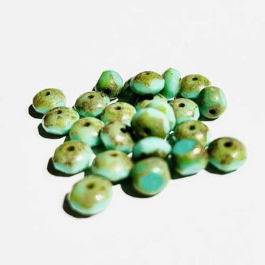 Czech Glass Firepolish Rondelle Beads Antique 6mm - Turquoise- 20pcs