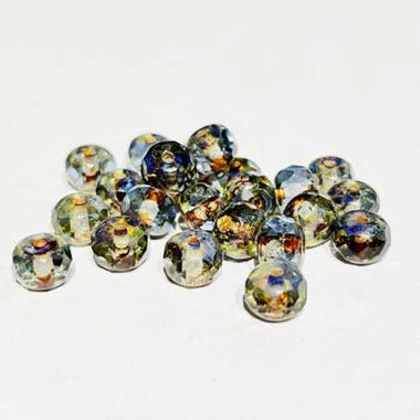 Czech Glass Firepolish Rondelle Beads Antique 6mm - Blue/ Grey - 20pcs