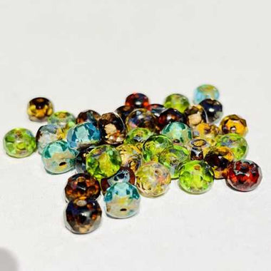 Czech Glass Firepolish Rondelle Beads Antique 6mm - Multicoloured 20pcs