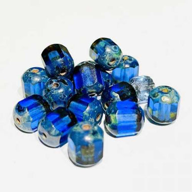 Czech Glass Window Firepolish Beads Antique Octagon 8mm - 10pcs Blue