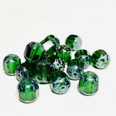 Czech Glass Window Firepolish Beads Antique Octagon 8mm - 10pcs Green