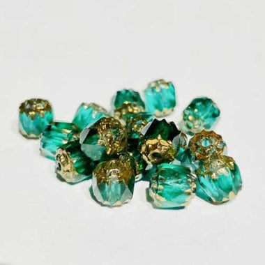 Czech Glass Beads Cathedral Gold Teal 6mm - 20pcs
