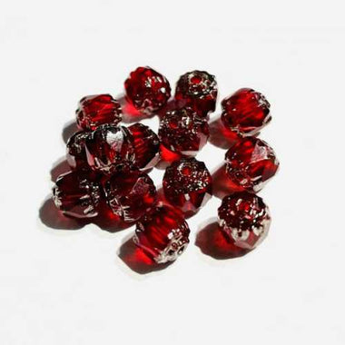 Czech Glass Beads Cathedral Silver Red 6mm - 20pcs