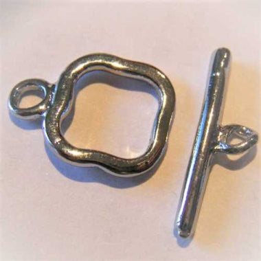 Toggle Clasp - White gold Plated Wavy Square 5pcs
