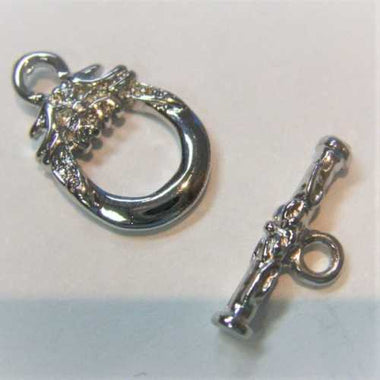 Toggle Clasp - White Gold Plated Carved Oval 5pcs