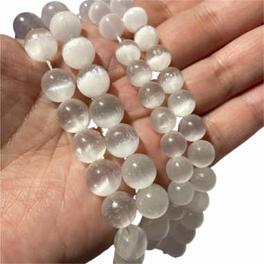 Selenite Crystal Gemstone Beads Round Choose Size -15.5in Strand