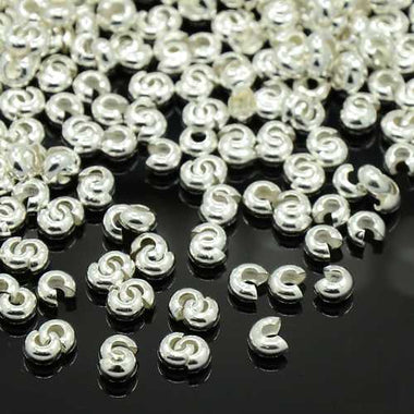 Brass Crimp Beads Covers, Nickel Free 4mm silver Plated 20pcs