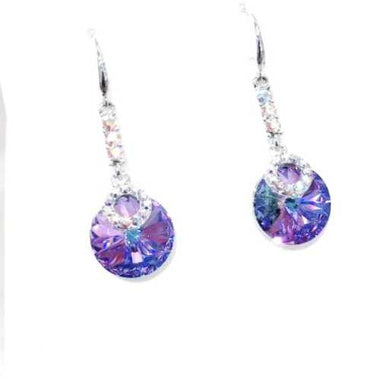 925 Sterling silver Swarovski Earrings Double Diamontes Round Vitrail Light