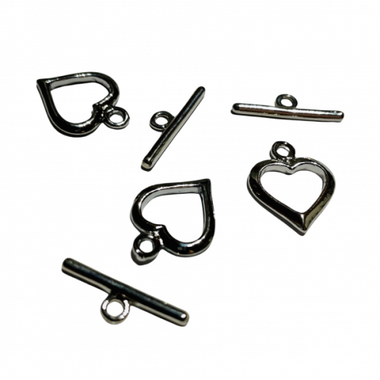Toggle Clasp - White Gold Plated Love Heart 5pcs