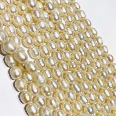 Natural Freshwater Pearls Rice Oval Beads 8mm -15"inch Strand White
