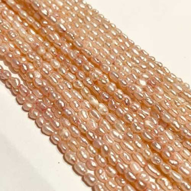 Natural Freshwater Pearls Rice Beads 4mm -15"inches Strand Pink