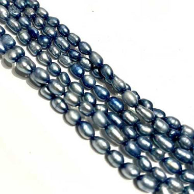 Natural Freshwater Pearls Rice Beads 6mm -15"inches Strand metalic Blue