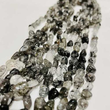 Authentic Tourmalinated Quartz Tumbled Nugget Gemstones Beads 6*8mm - 15.5" Strand