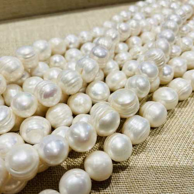 Large Natural Freshwater Pearls Potato Oval Beads 11-13mm - 15"inch Strand | Elegance and Purity in White