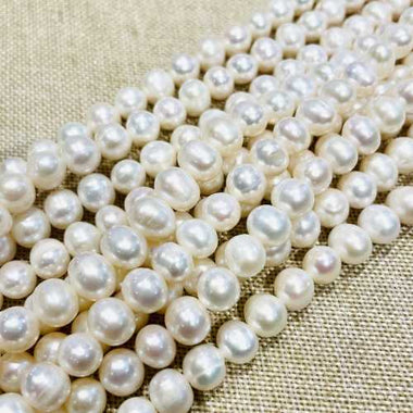 "AAA" Natural Freshwater Pearls Potato Oval Beads 7-8mm - 15"inch Strand | Elegance and Purity in White