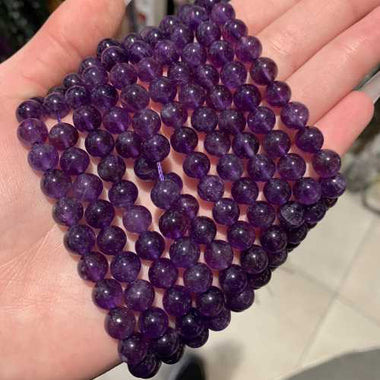 Authentic Best Quality Amethyst Round Beads - 15.5 Inches Strand