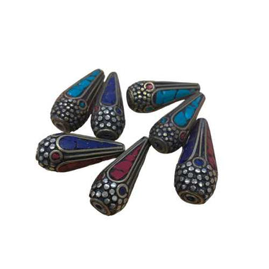 Handmade Tibetan Beads Teardrop - Gold - 2.5 cm