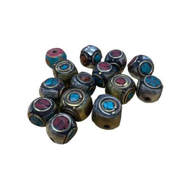 Handmade Tibetan Vintage Decorative Round Beads - Coral - Turquoise- Gold & Silver - 1cm