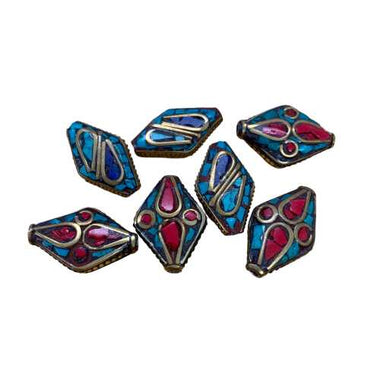 Handmade Tibetan Vintage Decorative Flat Diamond Beads Coral Turquoise - Gold - 2.5cm