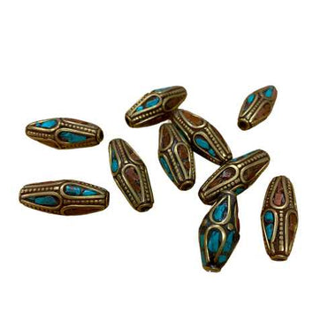 Handmade Tibetan Vintage Decorative Nimula Beads Coral Turquoise - Gold - 2.5cm