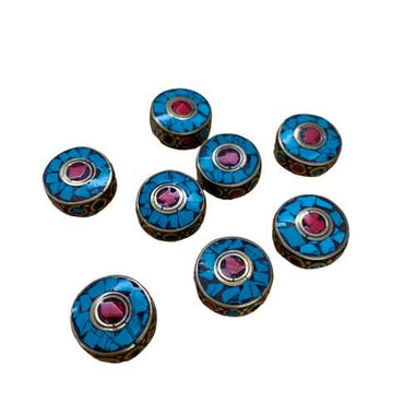 Handmade Tibetan Vintage Decorative Large Zerjum Beads Natural Coral and Turquoise- Gold - 1.5cm