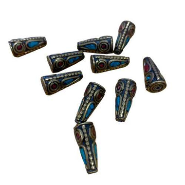 Handmade Tibetan Vintage Decorative Square Round Beads - Gold, Turquoise & Coral - 1.5cm