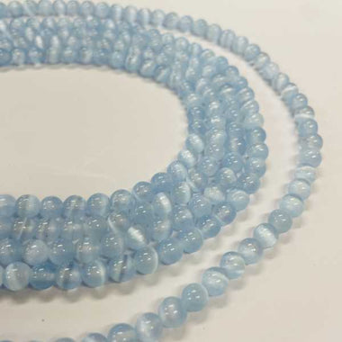 Lake Blue Selenite Round Strand of Beads 6mm