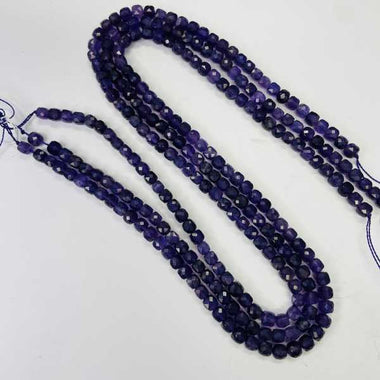 Cube Faceted Amethyst Crystal 4mm Beads - 15.5 Inches Strand