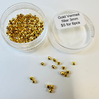 Gold Vermeil - Faceted Round Filler Spacer 3mm - 6 pcs