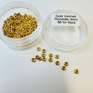 Gold Vermeil - Faceted Rondelle Spacer 3mm - 6 pcs
