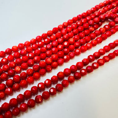 Natural Non Dyed Red Coral Crystal Faceted Gemstone Beads 4mm - 15.5 inches strand
