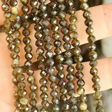 Verdelite / Green Tourmaline Crystal Faceted Round Gemstones Beads 4mm -15.5" Strand