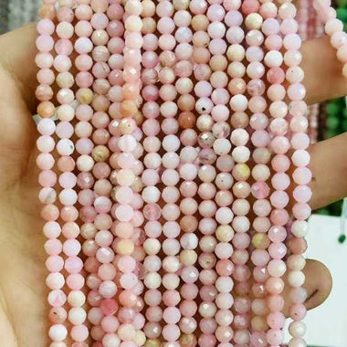 Pink Opal Peruvian Crystal Faceted Round Gemstones Beads 4mm -15.5" Strand