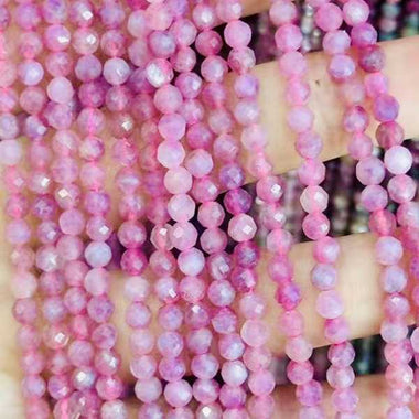Pink Tourmaline Crystal Faceted Round Gemstones Beads 4mm -15.5" Strand