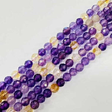 Authentic Ametrine Faceted Round Gemstones Beads 4mm -15.5" Strand