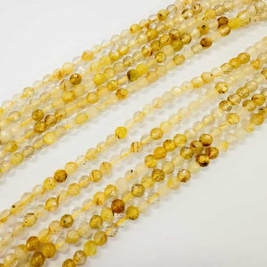 Golden Rutilated Quartz Crystal Faceted Round Gemstones Beads 4mm -15.5" Strand